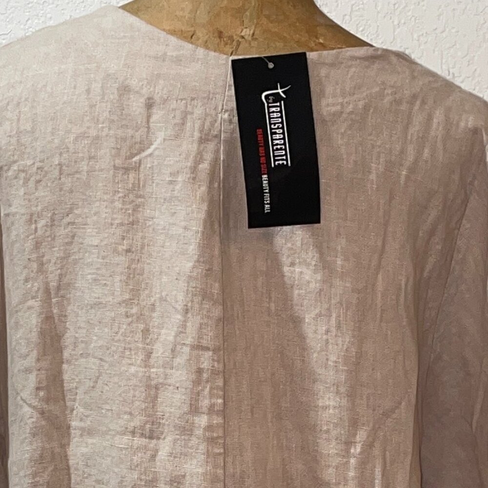 NWT Light Brown / Beige Print Linen Dress TRANSPARENTE sz 1 M L - Picture 4 of 4